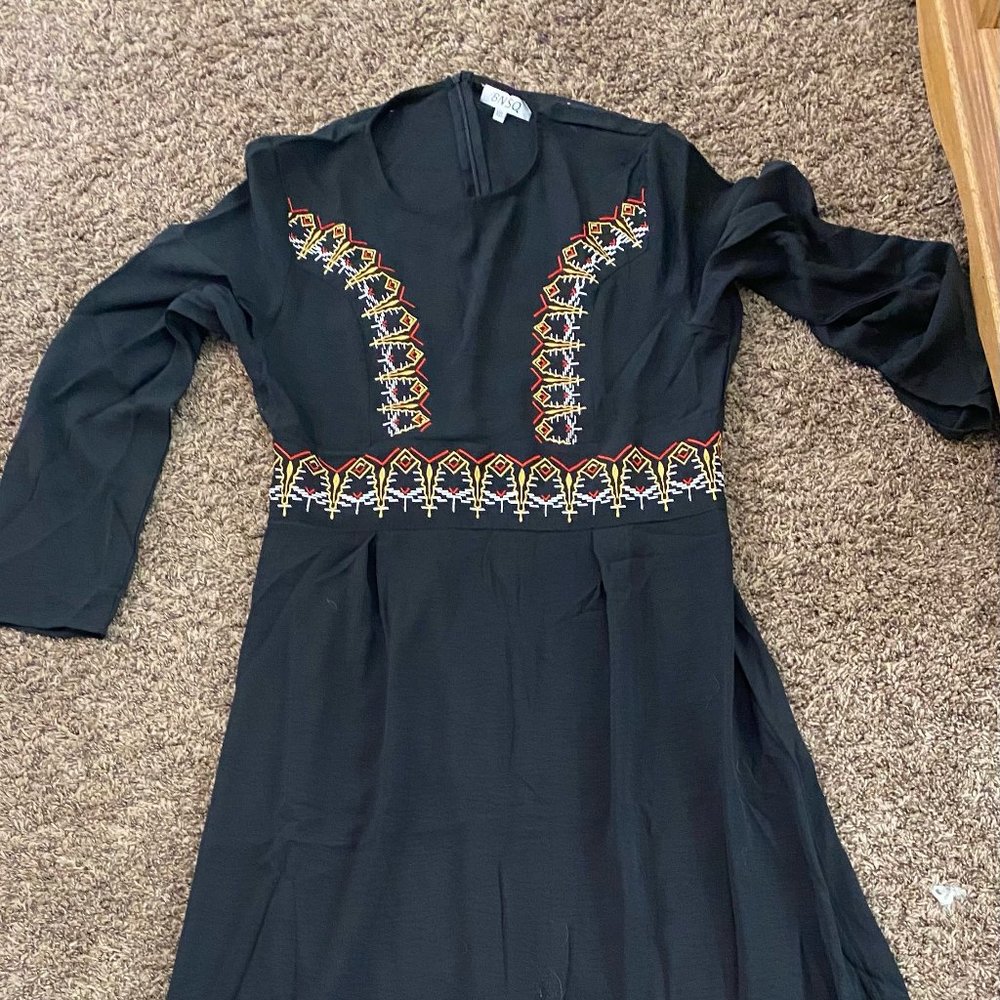 Black Dress with bold and colorful detailing